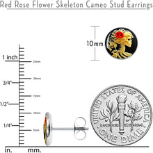 Load image into Gallery viewer, Red Rose Flower Skeleton Cameo Stud Earrings