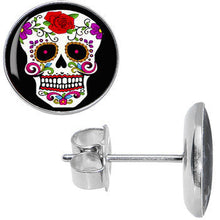 Load image into Gallery viewer, White Sugar Skull Stud Earrings