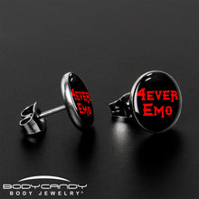 Load image into Gallery viewer, Black Red 4 Ever Emo Stud Earrings by Onyx O