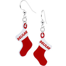 Load image into Gallery viewer, Custom Holiday Christmas Stocking Personalized Name Fishhook Earrings