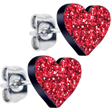 Load image into Gallery viewer, Ruby Red Glitter Heart Stud Earrings