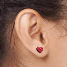 Load image into Gallery viewer, Ruby Red Glitter Heart Stud Earrings