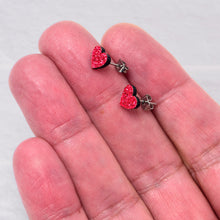 Load image into Gallery viewer, Ruby Red Glitter Heart Stud Earrings