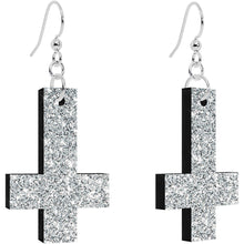 Load image into Gallery viewer, Diamond Dust Glitter Inverted Cross Dangle Earrings