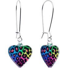 Load image into Gallery viewer, Acrylicious Rainbow Cheetah Print Heart Dangle Earrings by Onyx O
