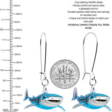 Load image into Gallery viewer, Acrylicious Attack Swimming Shark Dangle Earrings by Onyx O