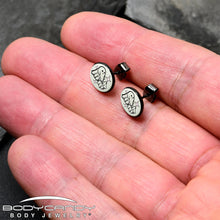 Load image into Gallery viewer, Black Anodized Halloween Ghost Dog Walker Glow in the Dark Stud Earrings by Onyx O