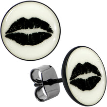 Load image into Gallery viewer, Black Anodized Steel Lipstick Kiss Mark Glow in the Dark Stud Earrings by Onyx O