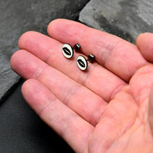 Load image into Gallery viewer, Black Anodized Steel Lipstick Kiss Mark Glow in the Dark Stud Earrings by Onyx O