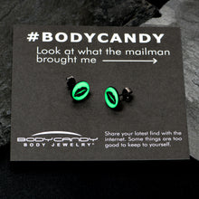 Load image into Gallery viewer, Black Anodized Steel Lipstick Kiss Mark Glow in the Dark Stud Earrings by Onyx O