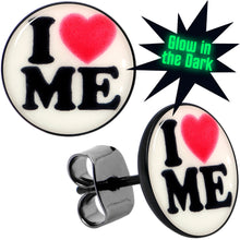 Load image into Gallery viewer, Black Anodized Steel Glow in the Dark Stud Earrings by Onyx O