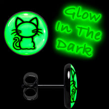 Load image into Gallery viewer, Black Anodized Kitty Cat Glow in the Dark Stud Earrings by Onyx O