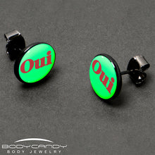 Load image into Gallery viewer, Black Anodized OUI Glow in the Dark Stud Earrings by Onyx O