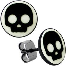 Load image into Gallery viewer, Simple Skull Glow in the Dark Stud Earrings by Onyx O