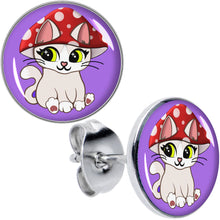 Load image into Gallery viewer, Polka Dot Mushroom Hat Cat Stud Earrings by Onyx O