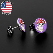 Load image into Gallery viewer, Polka Dot Mushroom Hat Cat Stud Earrings by Onyx O