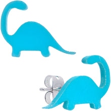 Load image into Gallery viewer, Blue Acrylic Brontosaurus Dinosaur Stud Earrings