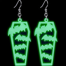 Load image into Gallery viewer, Glowing Bats Coffin Glow in the Dark Dangle Earrings by Onyx O