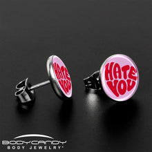 Load image into Gallery viewer, Retro Text Hate You Stud Earrings by Onyx O