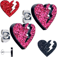 Load image into Gallery viewer, Glitter Heartbreaker Broken Heart Stud Earrings