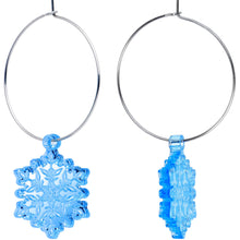 Load image into Gallery viewer, Ice Blue Winter Snowflake Hoop Earrings