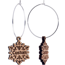 Load image into Gallery viewer, Custom Natural Wood Snowflake Personalized Hoop Earrings