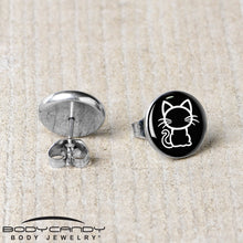 Load image into Gallery viewer, Black and White Kitty Cat Stud Earrings by Onyx O