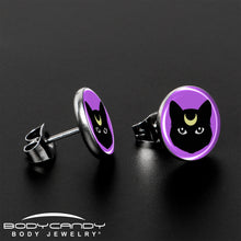 Load image into Gallery viewer, Black Mystic Kitty Cat Stud Earrings by Onyx O