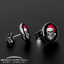Load image into Gallery viewer, Holiday Skeleton Santa Claus Stud Earrings by Onyx O