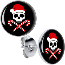 Load image into Gallery viewer, Santa Pirate Candy Cane Skull Stud Earrings by Onyx O