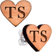 Load image into Gallery viewer, Custom No 1 Earrings Wood Initial Heart Personalized Stud Earrings