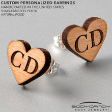 Load image into Gallery viewer, Custom No 1 Earrings Wood Initial Heart Personalized Stud Earrings