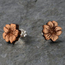 Load image into Gallery viewer, Natural Maple Wood Spring Flowers Stud Earrings