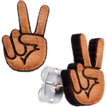 Load image into Gallery viewer, Natural Maple Wood Peace Sign Fingers Stud Earrings