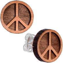 Load image into Gallery viewer, Natural Maple Wood Peace Sign Symbol Stud Earrings