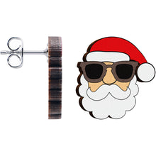 Load image into Gallery viewer, Handmade Wooden Santa Claus Holiday Christmas Stud Earrings by Onyx O