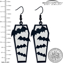 Load image into Gallery viewer, Black Bat Coffin Glow in the Dark Dangle Earrings by Onyx O