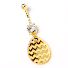 Load image into Gallery viewer, Clear Gem Yellow Golden Easter Decorated Egg Dangle Belly Ring