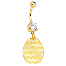 Load image into Gallery viewer, Clear Gem Yellow Golden Easter Decorated Egg Dangle Belly Ring