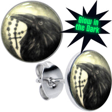 Load image into Gallery viewer, Raven and Cross Glow in the Dark Stud Earrings