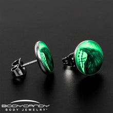 Load image into Gallery viewer, Raven and Cross Glow in the Dark Stud Earrings