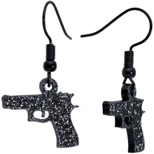 Load image into Gallery viewer, Black Glitter Gun Fishhook Dangle Earrings