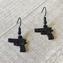 Load image into Gallery viewer, Black Glitter Gun Fishhook Dangle Earrings