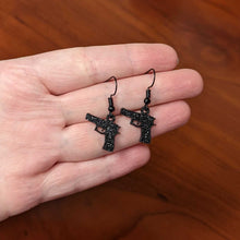 Load image into Gallery viewer, Black Glitter Gun Fishhook Dangle Earrings