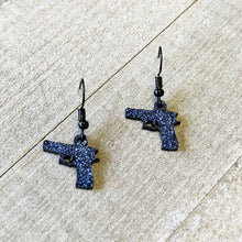 Load image into Gallery viewer, Blue Glitter Gun Fishhook Dangle Earrings