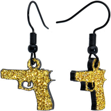Load image into Gallery viewer, Yellow Glitter Gun Fishhook Dangle Earrings