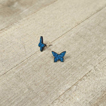 Load image into Gallery viewer, Blue Glitter Butterfly Stud Earring Set