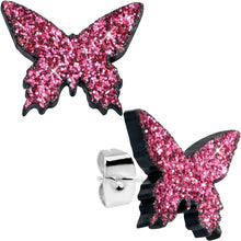 Load image into Gallery viewer, Pink Glitter Butterfly Stud Earring Set