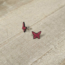 Load image into Gallery viewer, Pink Glitter Butterfly Stud Earring Set