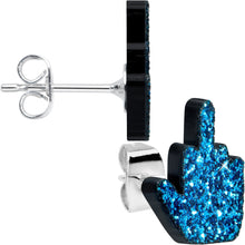 Load image into Gallery viewer, Blue Glitter Middle Finger Stud Earrings Set